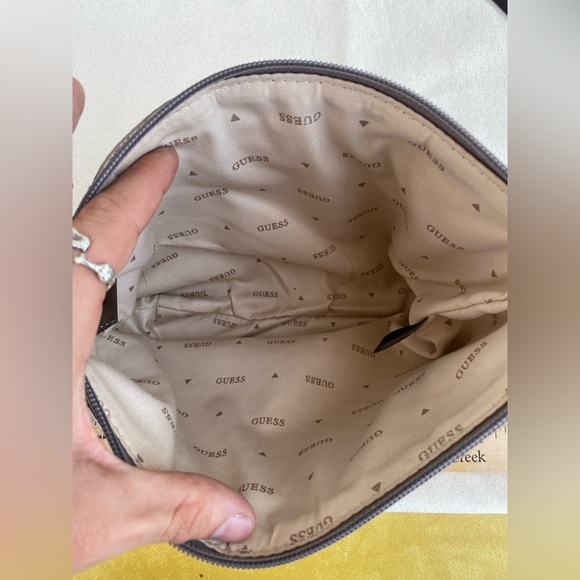 Like New Guess Shimmering Metallic Silver Bronze Quilted Monogram Shoulder Bag - Picture 5 of 5